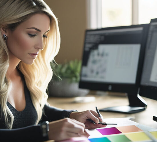 Designer looking at color swatches